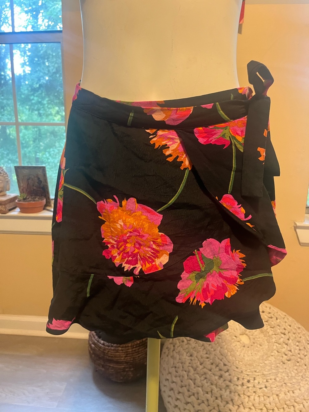 Black Zara Floral Wrap Mini Skirt - Pink & Orange Bloom Dainty